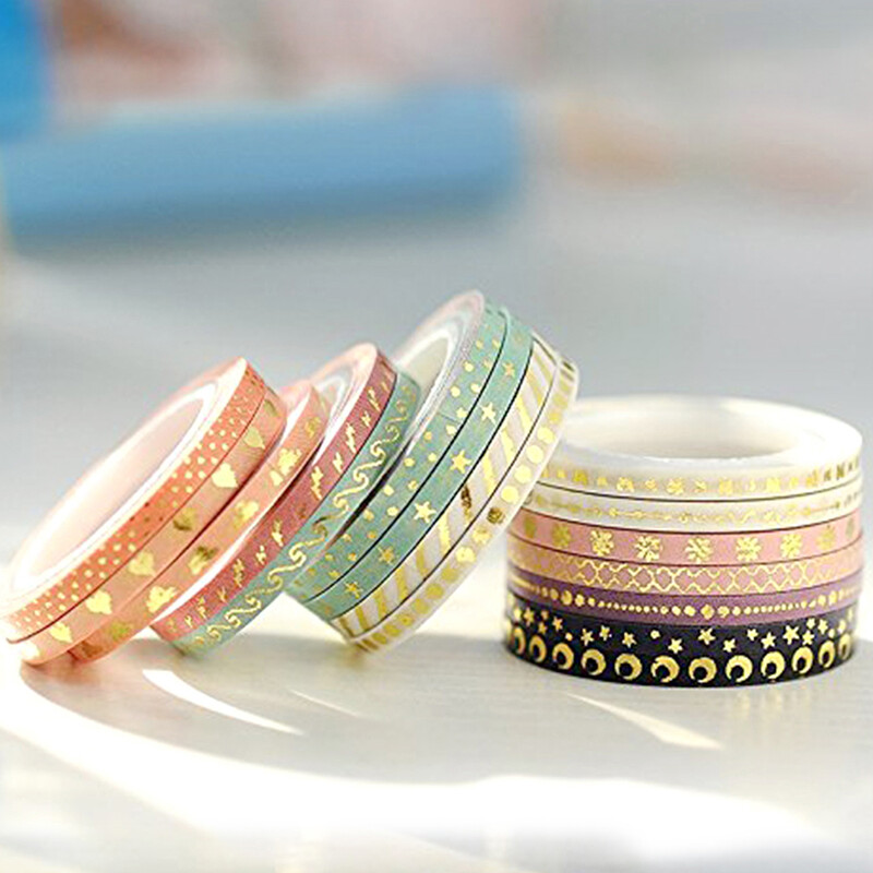 16 Ρολά Χρυσό φύλλο Skinny Scrapbooking Σετ ταινιών Washi, Χαρτικά Λεπτή Διακοσμητική Αυτοκόλλητη Ταινία, Προμήθειες περιοδικών Ταινίες κάλυψης