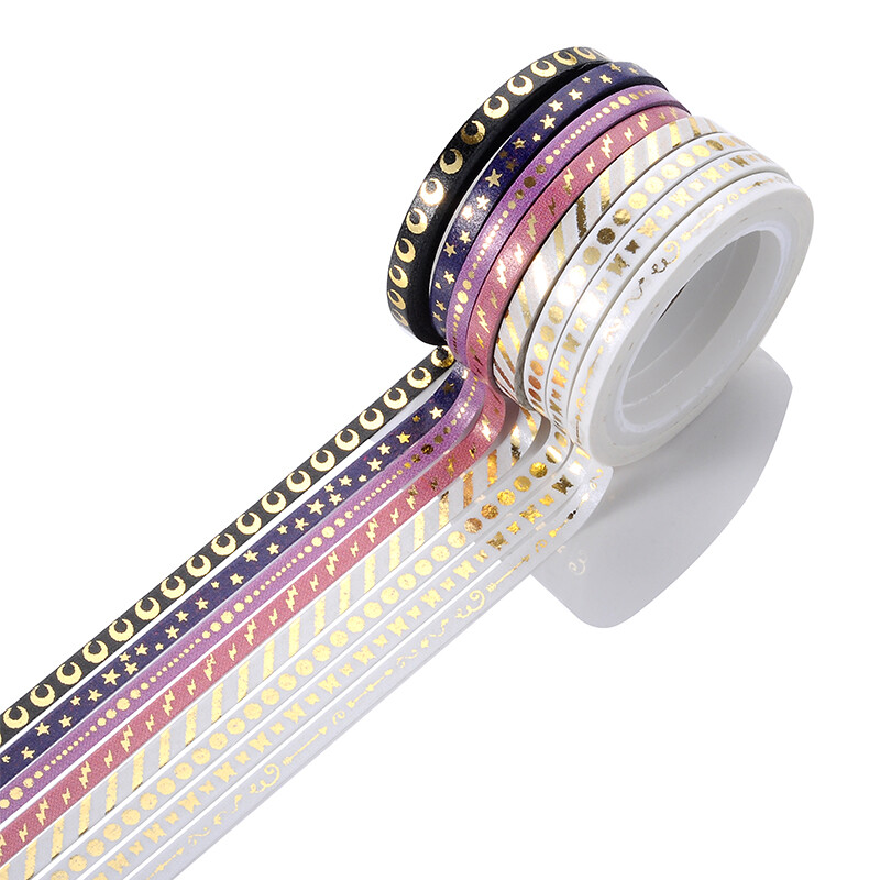 16 Ρολά Χρυσό φύλλο Skinny Scrapbooking Σετ ταινιών Washi, Χαρτικά Λεπτή Διακοσμητική Αυτοκόλλητη Ταινία, Προμήθειες περιοδικών Ταινίες κάλυψης