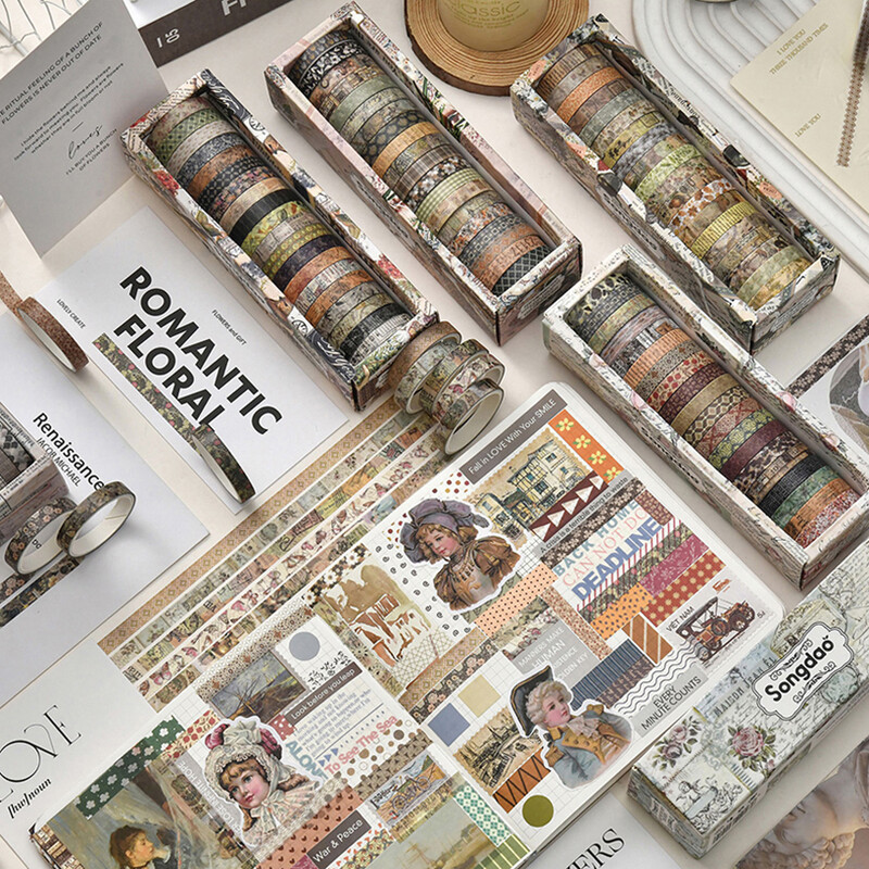 Retro Washi Tape 20 Rolls Scrapbooking Supplies Washitape Χαρτικά Cinta Adhesiva Decorativa Σχολικά Προμήθειες Ταινία κάλυψης
