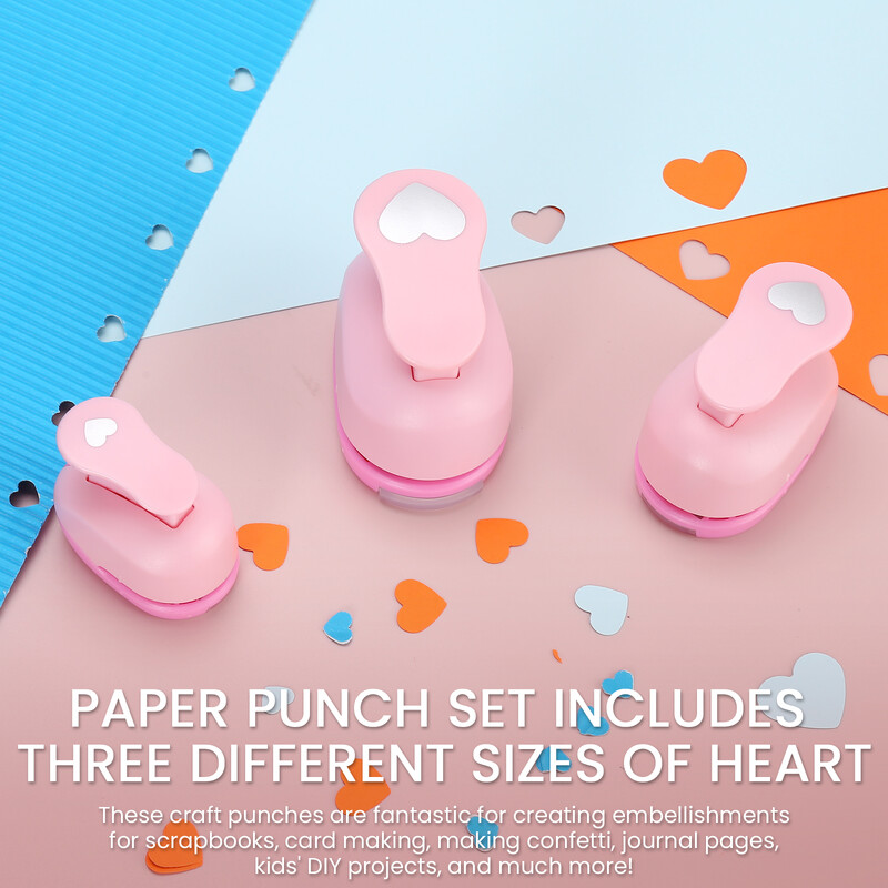 3tk Heart Punch Set, 3/8 tolli, 5/8 tolli, 1 tolli Heart Hole Punch komplekt scrapbooking, kaartide valmistamiseks, isetegemise fotoalbumid, kinkesildid