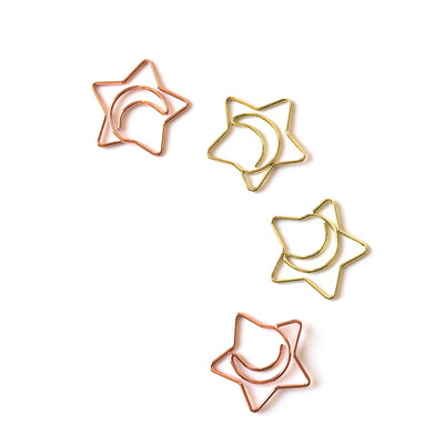 50 tk / kott minikuu ja tähed kuldne roosa kuld Värviklamber Järjehoidja köitmisklamber Kontoritarvikud paberiklambrid Lapikujuline klamber
