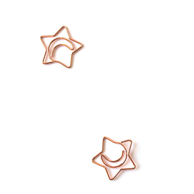 50 tk / kott minikuu ja tähed kuldne roosa kuld Värviklamber Järjehoidja köitmisklamber Kontoritarvikud paberiklambrid Lapikujuline klamber