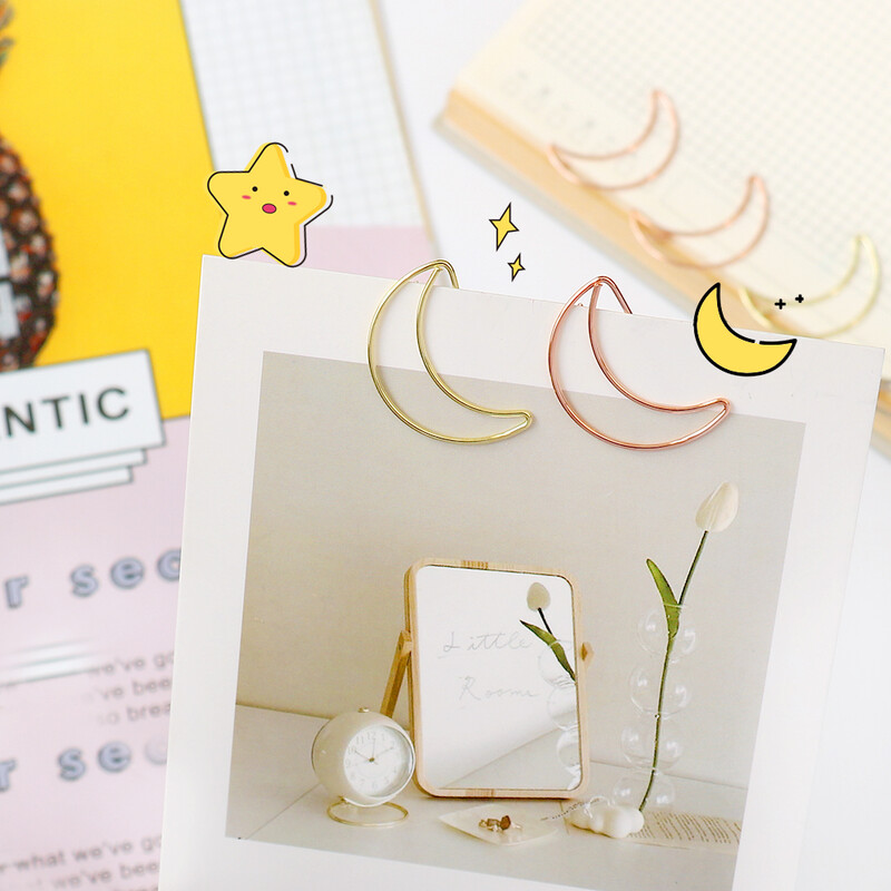 20 komada Moon spajalica za papir, ružičasto zlato, spajalica za papir, zlatna ploča, spajalica za papir, slatka igla za uredske papire, srebrni mjesec