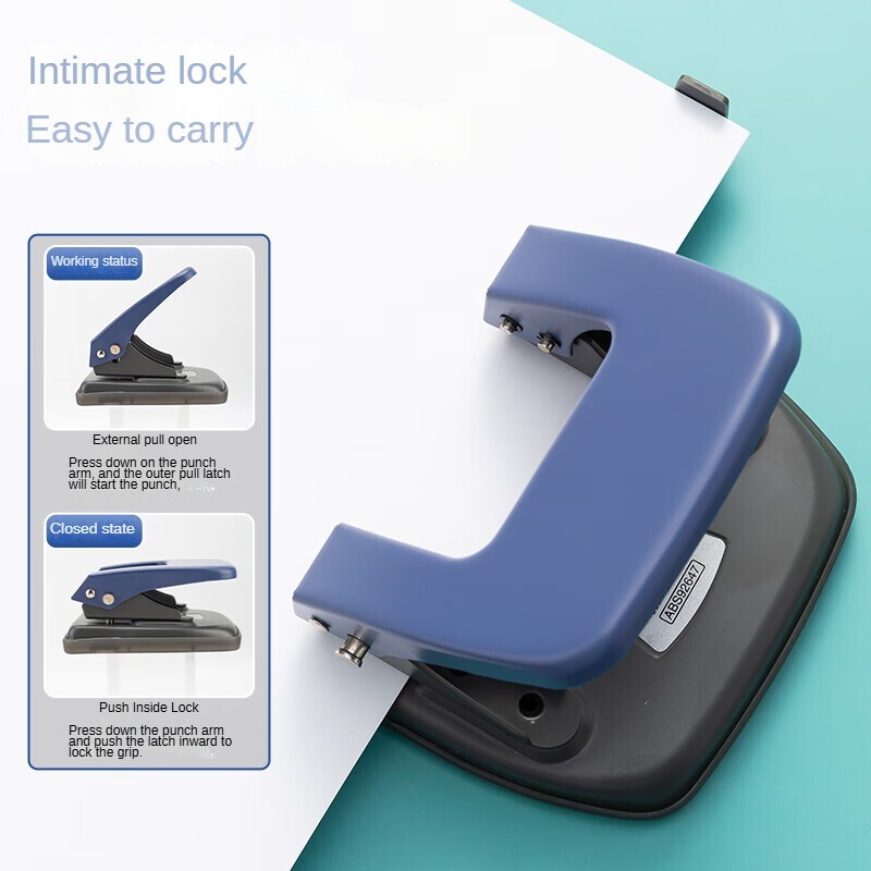 Perforator M&G Mediu 20 pagini Perforator portabil cu două orificii Diametru 5,5 mm/ Distanța orificiilor 80 mm (cu riglă) Albastru Pachet unic