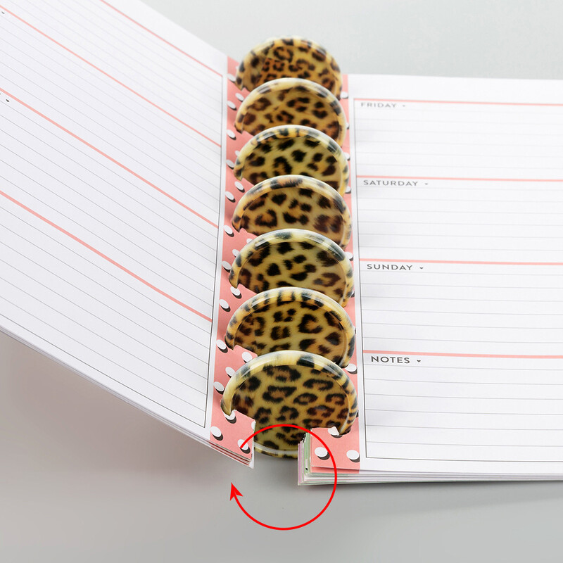 12 бр. 35 мм бележник с дупка на гъба, свободни пръстени, пластмасови дискове за подвързване, диск с леопардова шарка, подвързия за диск с копчета с гъби