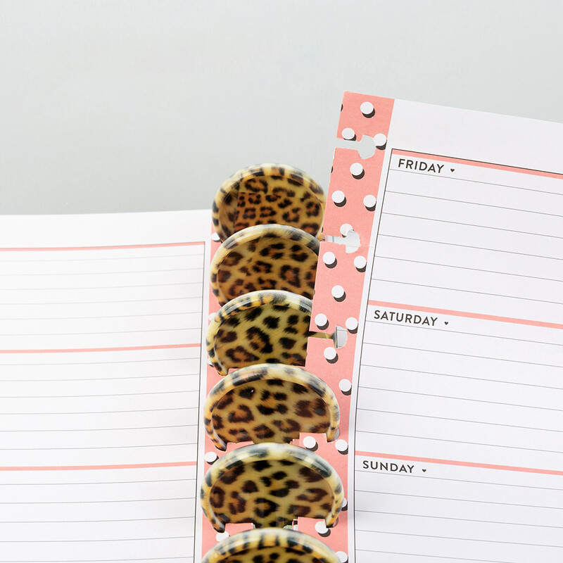 12 бр. 35 мм бележник с дупка на гъба, свободни пръстени, пластмасови дискове за подвързване, диск с леопардова шарка, подвързия за диск с копчета с гъби