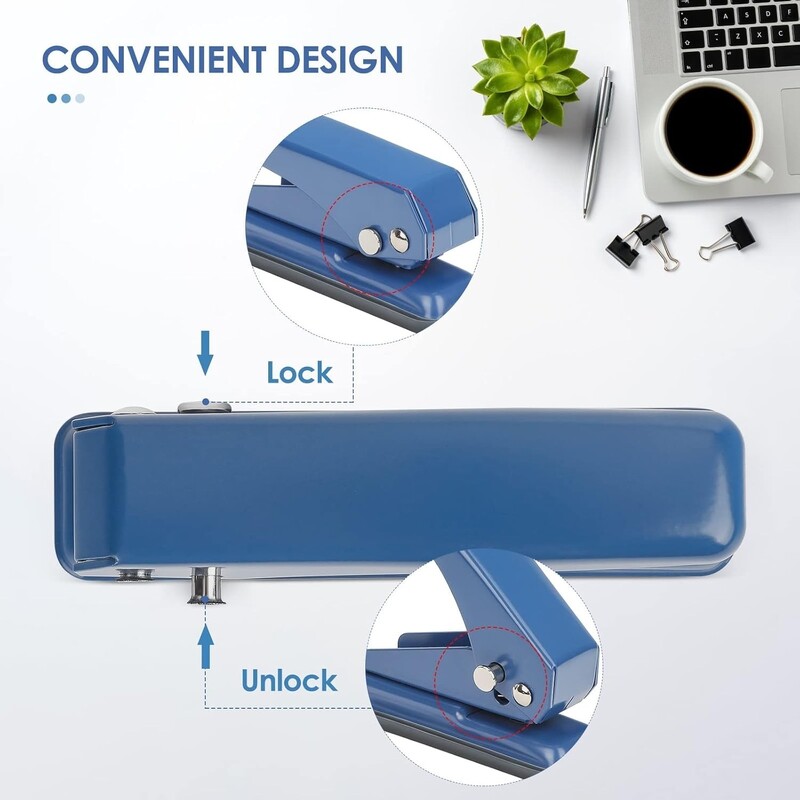Perforator cu o singură gaură Capacitate de 1/4" 20 de coli Perforator portabil Bază albastră anti-alunecare Ideal pentru proiecte de artă artizanale din PAL din hârtie