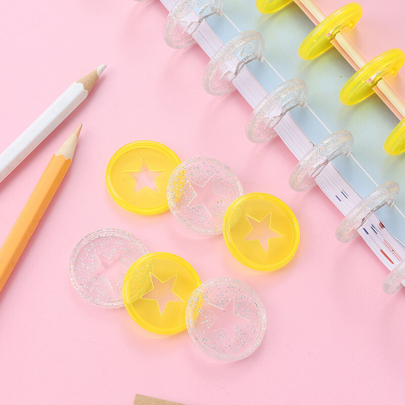 Binder Chest 12 buc 30 MM Star Disc Ciupercă Orificiu Liant Discuri Notebook Discuri cu foi libere din plastic Mini Ring Binder Journal Inele