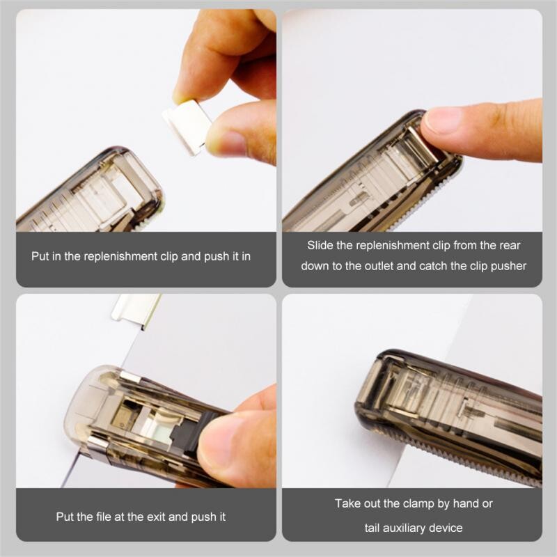 Mini clemă de mână reutilizabilă fără urme Capsator cu împingere fișier pentru cărți de hârtie, birou, școală, legare pentru elevi, instrumente de legare, accesorii