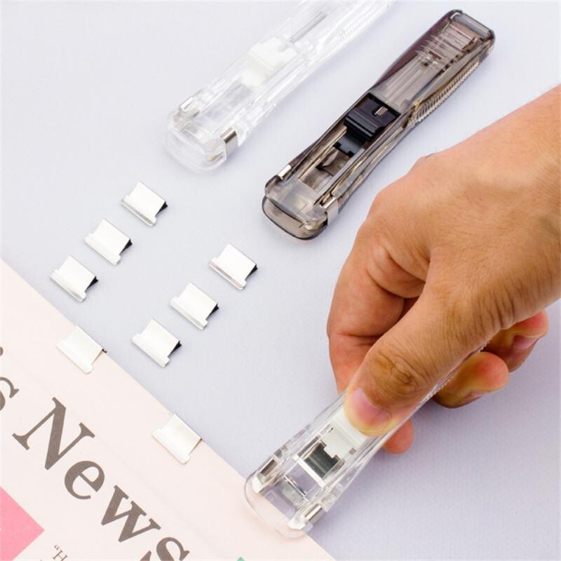 Mini clemă de mână reutilizabilă fără urme Capsator cu împingere fișier pentru cărți de hârtie, birou, școală, legare pentru elevi, instrumente de legare, accesorii
