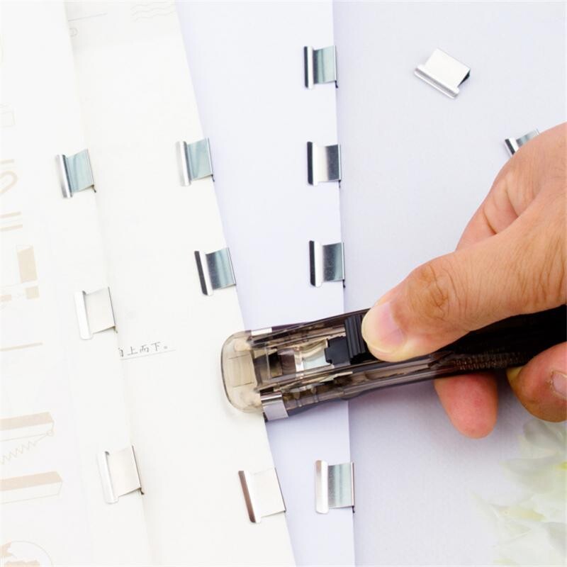 Mini clemă de mână reutilizabilă fără urme Capsator cu împingere fișier pentru cărți de hârtie, birou, școală, legare pentru elevi, instrumente de legare, accesorii