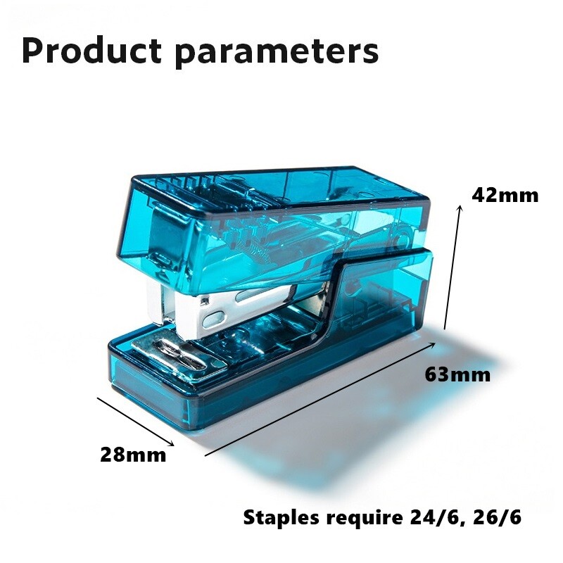 Läbipaistev klammerdaja ja 640 tk 24/6 klambrite komplekt Miniformaadis lepinguline värviline köide Kontoriköitmistööriistad Koolitarbed A6777