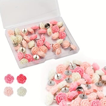 20 τμχ Καρφίτσες από ρητίνη Cute Rose Flower Thumbtack Νέος πίνακας Σχέδιο φωτογραφίας Καρφιά τοίχου Χάρτες γραφείου Σχολικές προμήθειες τάξης