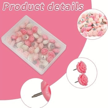 20 τμχ Καρφίτσες από ρητίνη Cute Rose Flower Thumbtack Νέος πίνακας Σχέδιο φωτογραφίας Καρφιά τοίχου Χάρτες γραφείου Σχολικές προμήθειες τάξης