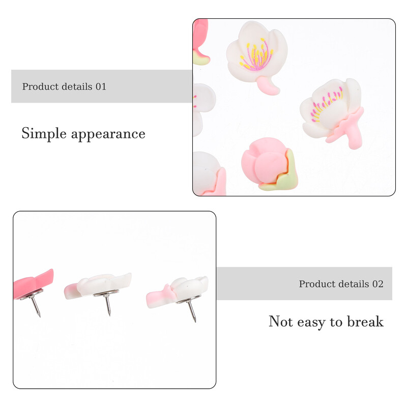 20 buc. Flori din rășină, flori de piersic, știfturi de birou, picturi de hartă, ace de metal, știfturi delicate, cu flori delicate