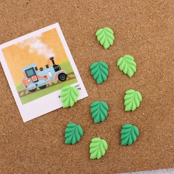 30Pcs Leaves Green Thumbtack Resin Cute Plant Press Pin Photo Wall Nail σχήματος I Μεταλλικό Φορητό ώθηση για διακόσμηση σανίδας από φελλό