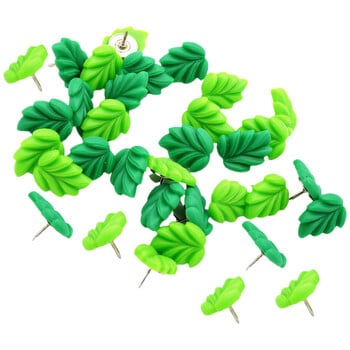 30Pcs Leaves Green Thumbtack Resin Cute Plant Press Pin Photo Wall Nail σχήματος I Μεταλλικό Φορητό ώθηση για διακόσμηση σανίδας από φελλό