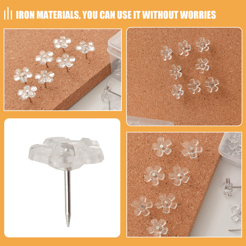 100 de bucăți de știfturi cu flori, hartă, șuruburi, chinuri drăguțe, unghii în H, cleme transparente, ace de fier