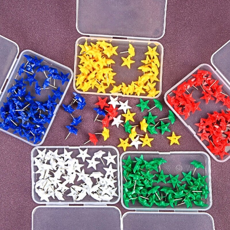 Pachet de ace de împingere pentru hărți Știfturi de desen în formă de stea Set de știfturi de hărți pentru știfturi cu capete de plastic și vârfuri de oțel