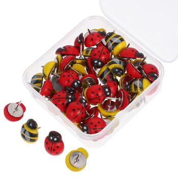 50 τεμ. Bee Ladybug Thumbtack Push Pin Ανταλλακτικό σίδερο σε κουτί σε σχήμα ζώου Διακοσμητικές πινέζες κινουμένων σχεδίων