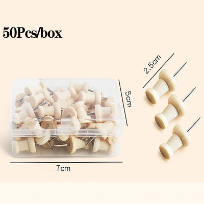 50 бр./кутия Дървени маркери за палци Рисуване Направи си сам Photo Wall Art Nail Studs Коркова дъска Щифтове Push Pins за училище домашен офис инструмент