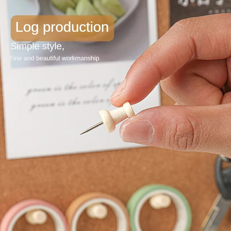 50 бр./кутия Дървени маркери за палци Рисуване Направи си сам Photo Wall Art Nail Studs Коркова дъска Щифтове Push Pins за училище домашен офис инструмент