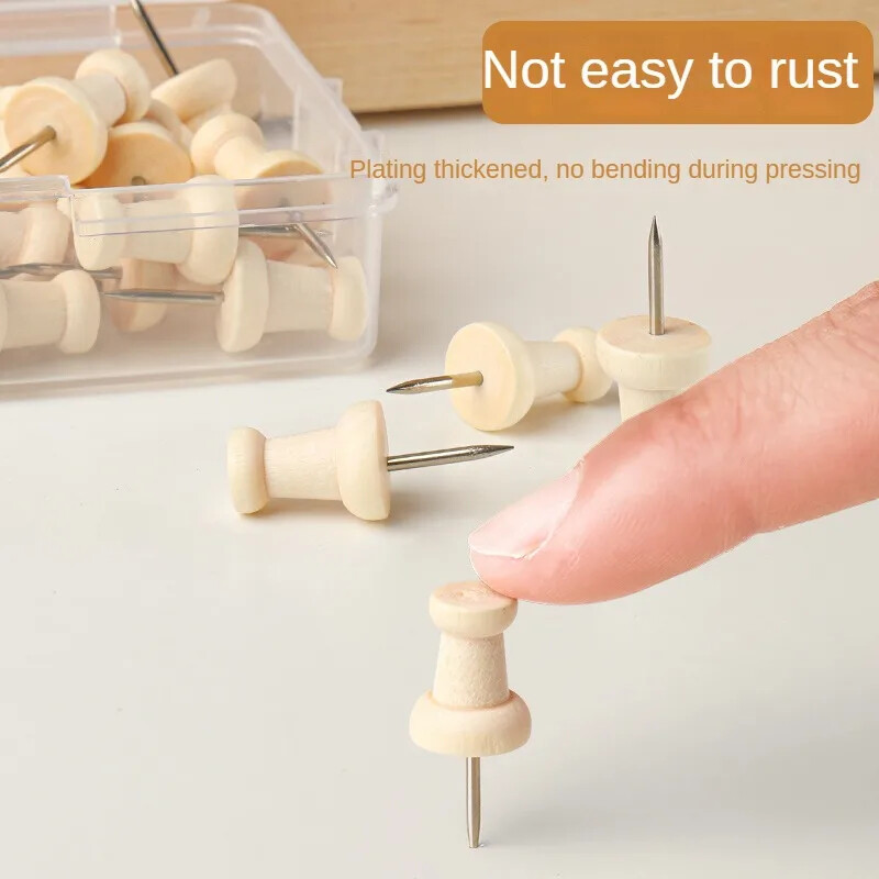 50 бр./кутия Дървени маркери за палци Рисуване Направи си сам Photo Wall Art Nail Studs Коркова дъска Щифтове Push Pins за училище домашен офис инструмент