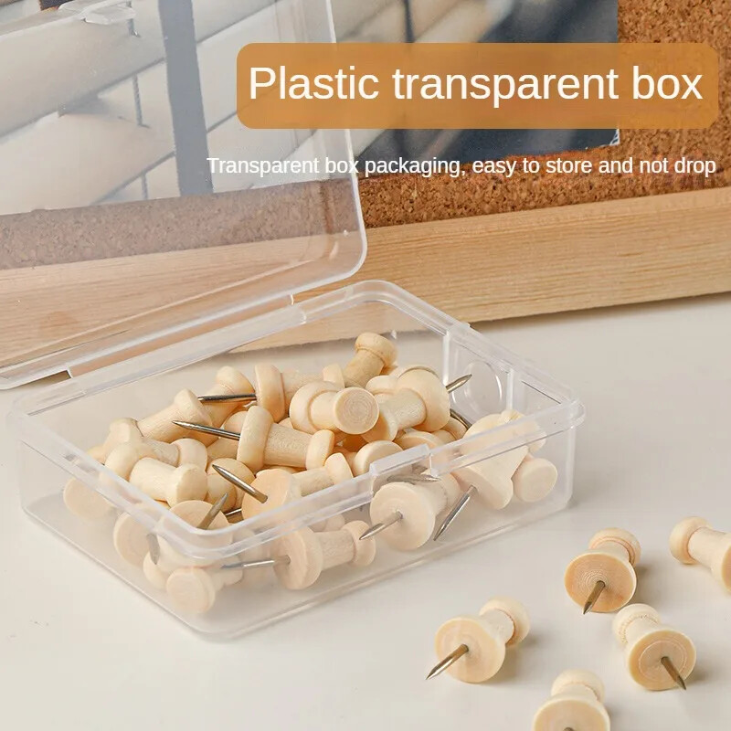 50 бр./кутия Дървени маркери за палци Рисуване Направи си сам Photo Wall Art Nail Studs Коркова дъска Щифтове Push Pins за училище домашен офис инструмент