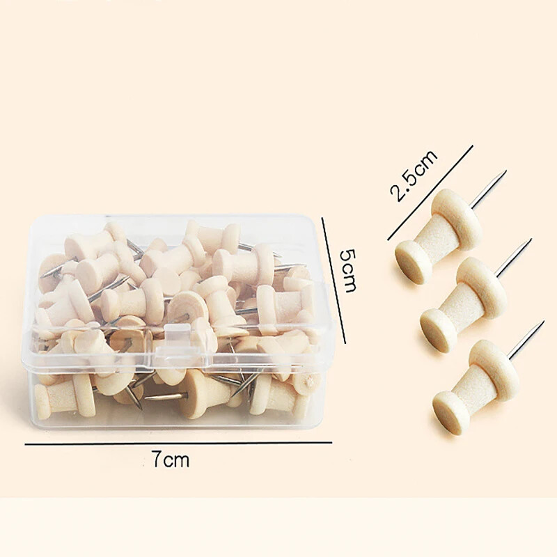 50 бр./кутия Дървени маркери за палци Рисуване Направи си сам Photo Wall Art Nail Studs Коркова дъска Щифтове Push Pins за училище домашен офис инструмент