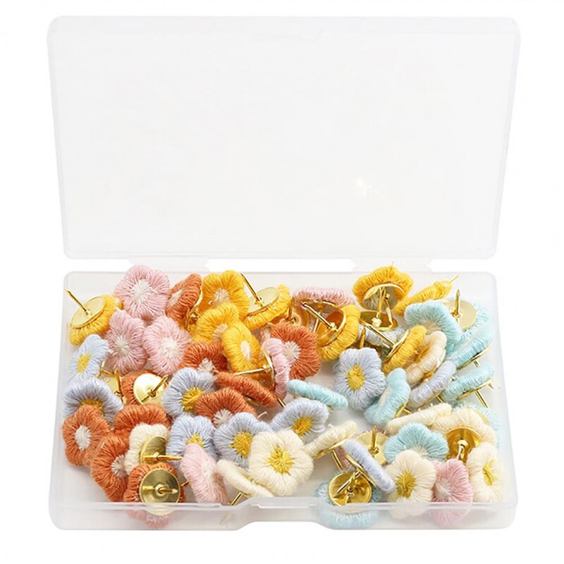 Lillekujundusega nööpnõelad Värvilised tikandid Lillenõelad kontori sisekujunduseks 60 tk. tahvli teadetetahvlile