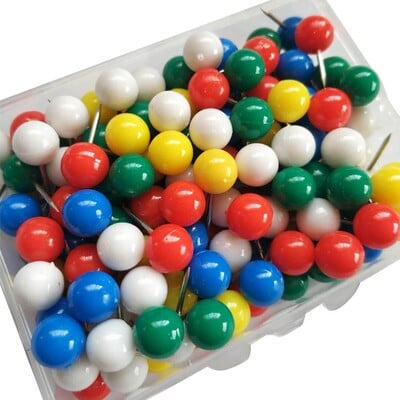 100 de ace de împingere pentru hărți multicolore, cu cap rotund, cu punct inoxidabil, cu design de miniaturi multicolore, știfturi pentru școală de birou