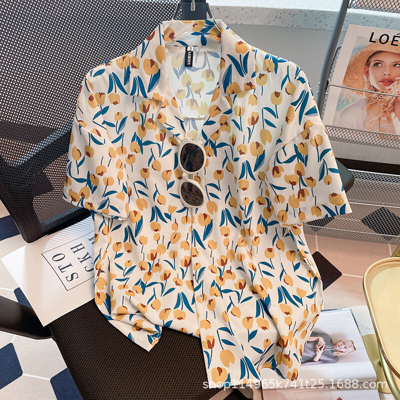 Naiste lühikeste varrukatega lilleline särk naistele hulgimüügil Jaapani retro-Hongkongi stiilis disaini niši Hawaii suvesärgi trend