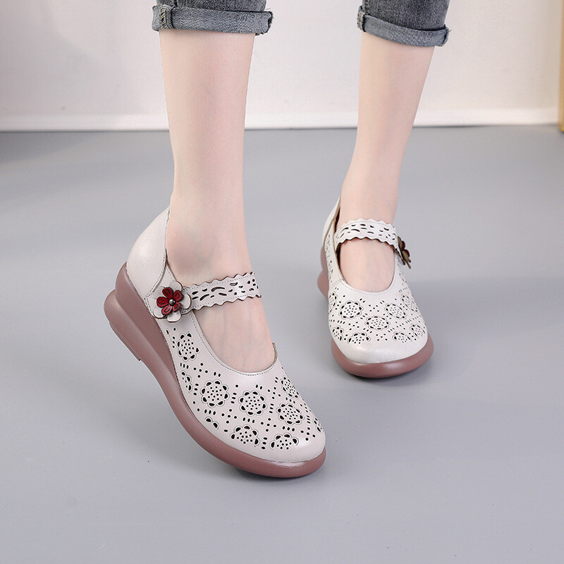 2022 vasara naujo stiliaus platforminis padas laisvalaikio moteriški batai etninio stiliaus tuščiaviduriai moteriški sandalai natūralios odos patogios kvėpuojančios klumpės