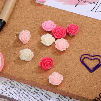 40 τμχ Ρητίνη Rose Thumbtack Flower Push Pin Καρφίτσα από φελλό Πίνακας ανακοινώσεων Καρφίτσες για ταξίδια