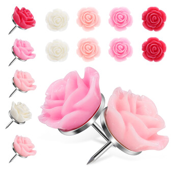 40 τμχ Ρητίνη Rose Thumbtack Flower Push Pin Καρφίτσα από φελλό Πίνακας ανακοινώσεων Καρφίτσες για ταξίδια