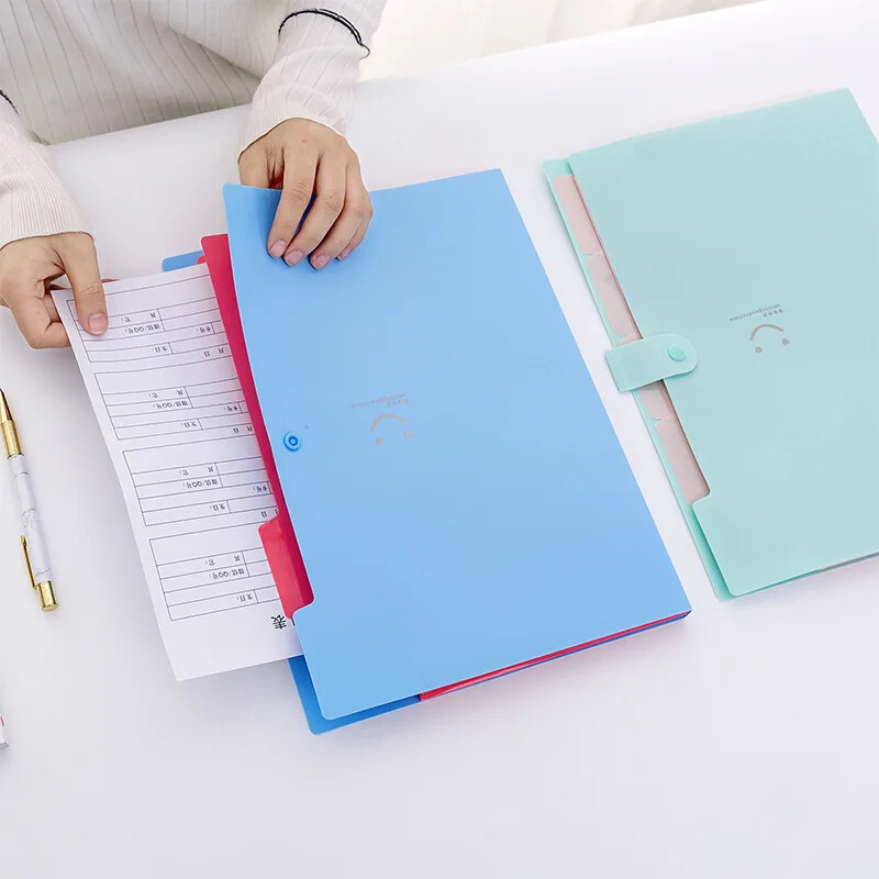 Nova višeslojna A4 mapa Vreća s dozom za datoteke Candy Color 5 Grid Proširujuća mapa s datotekama velikog kapaciteta Jednostavan korejski uredski pribor