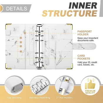 A6 Marble Budget Binder, Refillable Mini Binder 6 Ring for A6 Filler Paper, Δερμάτινο κάλυμμα με μαγνητικό κλείσιμο πόρπης