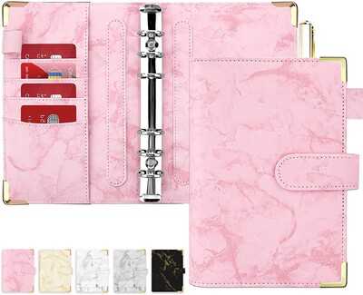 A6 marmurinis biudžetinis segtuvas, pakartotinai užpildomas 6 žiedų mini segtuvas A6 užpildo popieriui, odinis segtuvo dangtelis su magnetiniu užsegimu