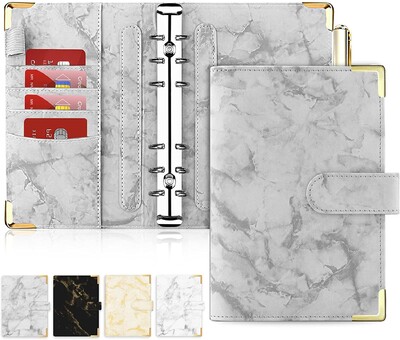 A6 marmurinis biudžetinis segtuvas, pakartotinai užpildomas 6 žiedų mini segtuvas A6 užpildo popieriui, odinis segtuvo dangtelis su magnetiniu užsegimu