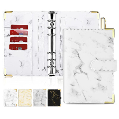 A6 marmurinis biudžetinis segtuvas, pakartotinai užpildomas 6 žiedų mini segtuvas A6 užpildo popieriui, odinis segtuvo dangtelis su magnetiniu užsegimu