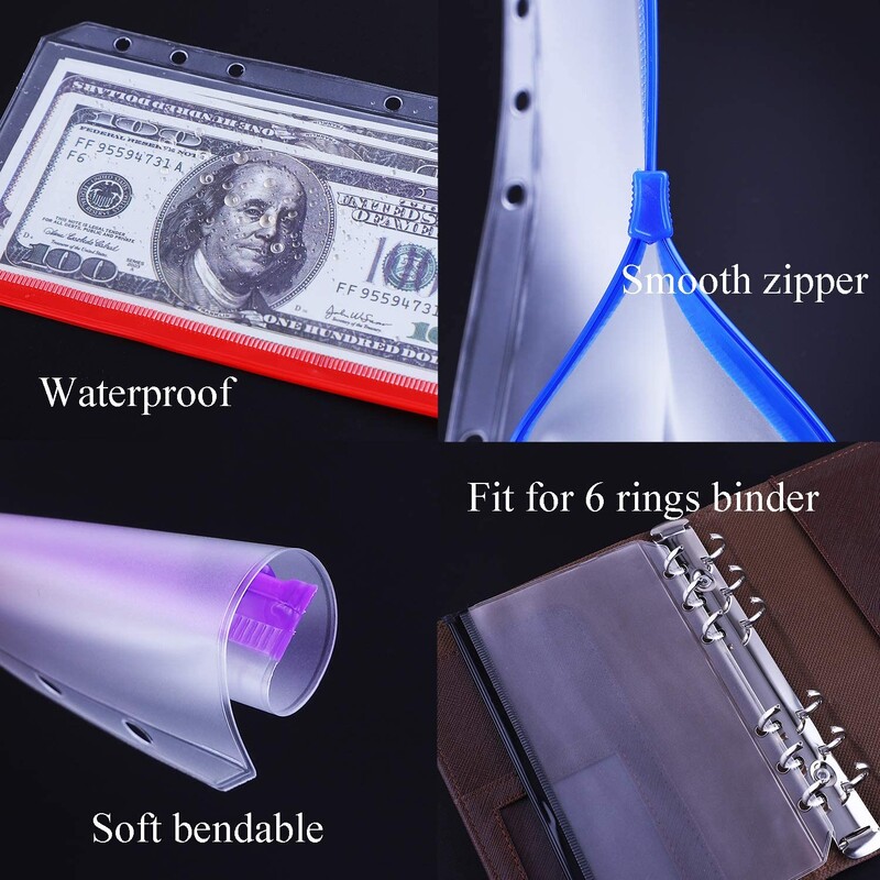 12 segtuvų kišenių A6 dydžio kelių spalvų aplankas su užtrauktuku, tinkamas 6 žiedų segtuvui nešiojamojo kompiuterio segtuvų kišenės Vandeniui atsparūs maišelių maišeliai
