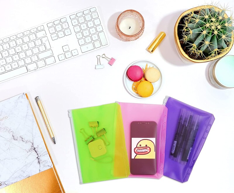 12 vienetų A5 segtuvų kišenės Spalvingi 6 skylučių piniginiai vokai, skirti A5 nešiojamojo kompiuterio laisviems lapams, vandeniui atsparūs PVC dokumentų maišeliai