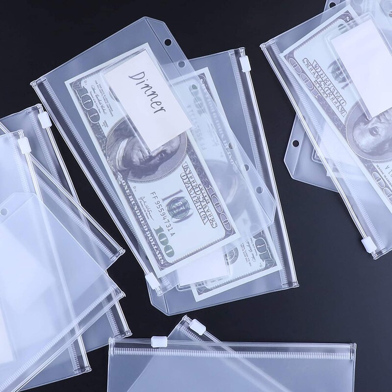 12 vnt A5/A6 dydžio PVC segtuvų kišenės su etiketės kišene, piniginiai biudžetiniai vokų maišeliai su užtrauktuku A5/A6 6 žiedų nešiojamųjų kompiuterių segtuvui