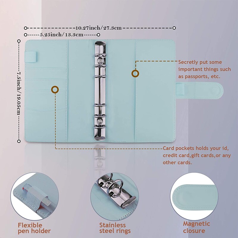 A6 Binder Budget Nešiojamojo kompiuterio asmeninio planavimo tvarkyklės sistema su segtuvų kišenėmis Piniginės vokų piniginė, skirta taupyti biudžetą