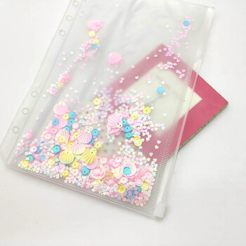 Α5 A6 Glitter Sequins Binder Εσωτερική τσέπη Χαριτωμένη τσάντα με φερμουάρ με χαλαρά φύλλα 6 οπών Kawaii Notebook Journal Planner Εσωτερική θήκη αποθήκευσης