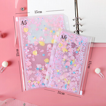 Α5 A6 Glitter Sequins Binder Εσωτερική τσέπη Χαριτωμένη τσάντα με φερμουάρ με χαλαρά φύλλα 6 οπών Kawaii Notebook Journal Planner Εσωτερική θήκη αποθήκευσης