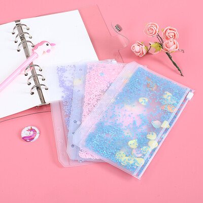 A5 A6 Glitter Sequins Binder Iekšējā kabata Jauka 6 caurumu, brīvu lapu rāvējslēdzēja soma Kawaii piezīmjdatora žurnālu plānotāja iekšējais glabāšanas maisiņš