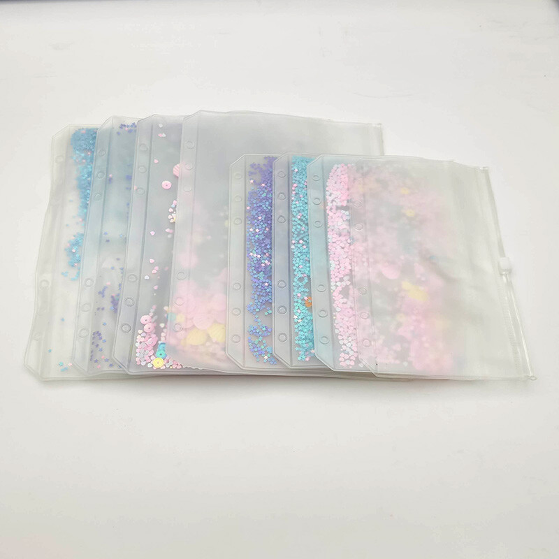 A5 A6 blizgučių segtuvų vidinė kišenė miela 6 skylučių palaidų lapų krepšys su užtrauktuku Kawaii nešiojamojo kompiuterio žurnalo planuotojo vidinis laikymo maišelis