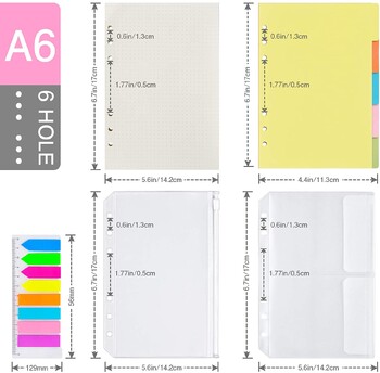 A6 Refillable Notebook Planner Organizer με 45 Refill Paper, 5 Binder Dividers, 160 Index Tabs with Ruler, 2 Binder Pocket