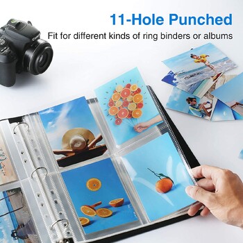 11 Hole Heavy Duty Photo Page Protector Πλαστικά διαφανή μανίκια άλμπουμ φωτογραφιών για βιβλιοδεσία με 3 δακτυλίους, 4 τσέπες (3,5x5 ίντσες) ανά σελίδα